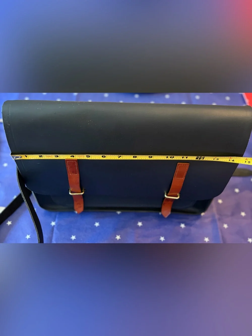 The Cambridge Satchel Company Navy “Music” Messenger Bag with Brown Straps EUC
